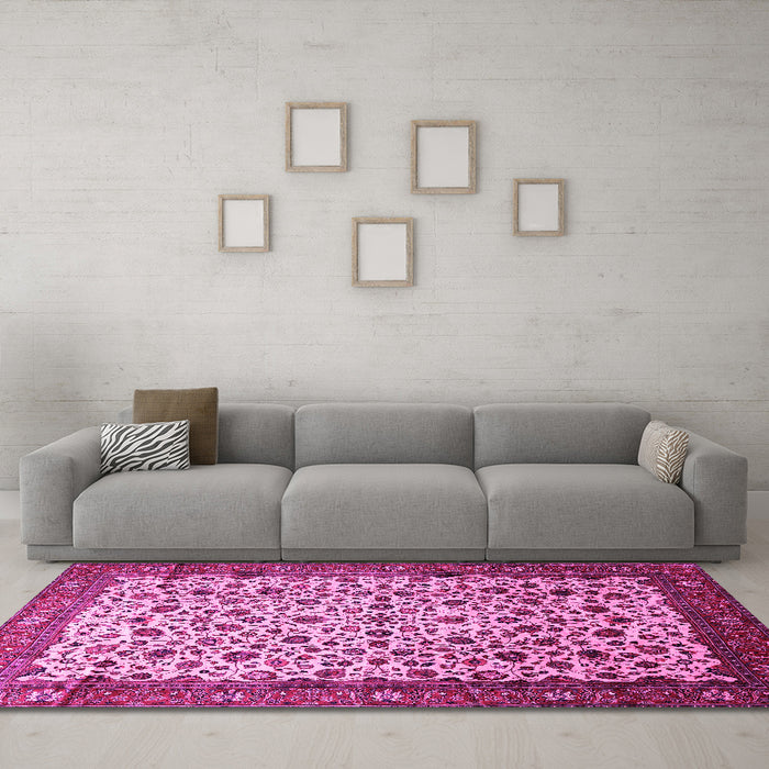 Machine Washable Persian Pink Traditional Rug in a Living Room, wshtr496pnk