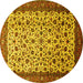 Round Machine Washable Persian Yellow Traditional Rug, wshtr496yw