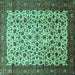 Square Machine Washable Persian Turquoise Traditional Area Rugs, wshtr496turq