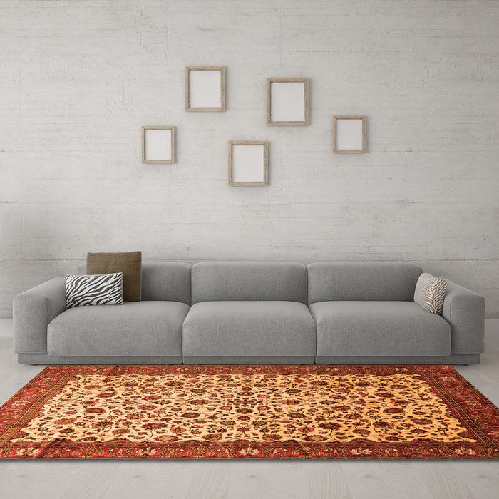 Machine Washable Persian Orange Traditional Area Rugs in a Living Room, wshtr496org