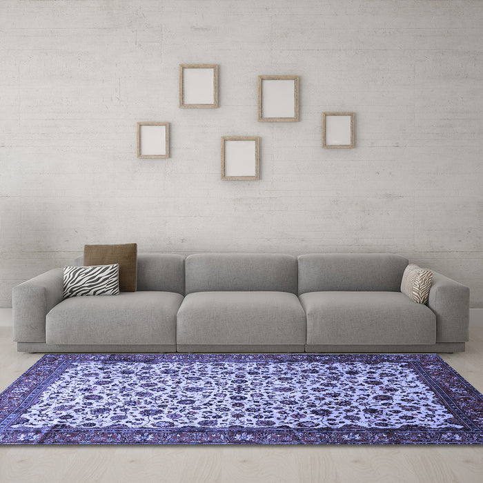 Machine Washable Persian Blue Traditional Rug in a Living Room, wshtr496blu
