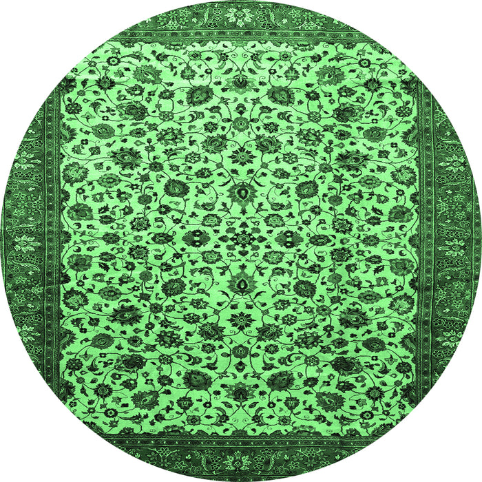 Round Machine Washable Persian Emerald Green Traditional Area Rugs, wshtr496emgrn