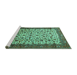 Sideview of Machine Washable Persian Turquoise Traditional Area Rugs, wshtr496turq