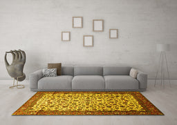 Machine Washable Persian Yellow Traditional Rug in a Living Room, wshtr496yw