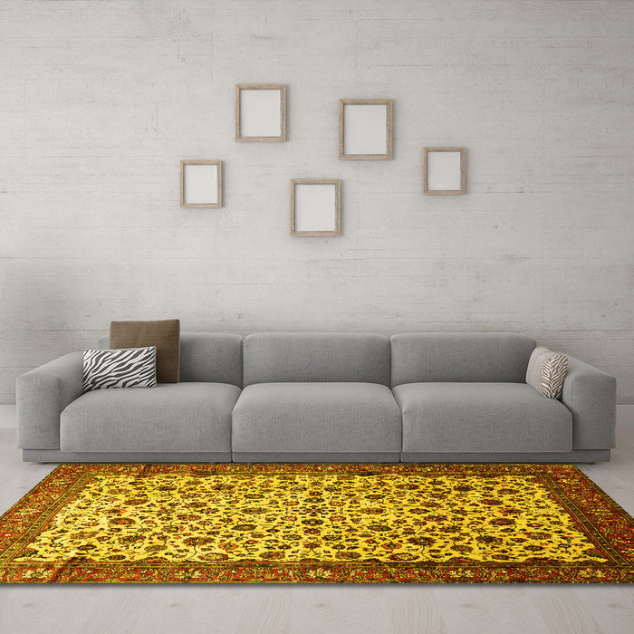 Machine Washable Persian Yellow Traditional Rug in a Living Room, wshtr496yw