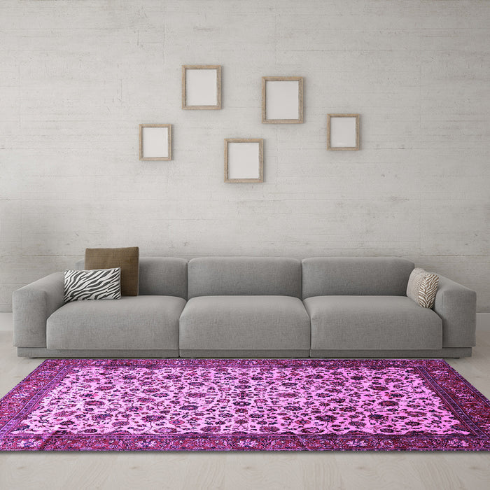 Machine Washable Persian Purple Traditional Area Rugs in a Living Room, wshtr496pur