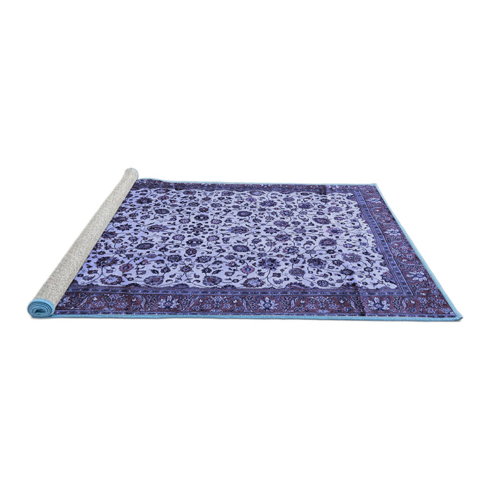 Sideview of Machine Washable Persian Blue Traditional Rug, wshtr496blu