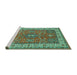 Sideview of Machine Washable Persian Turquoise Traditional Area Rugs, wshtr497turq