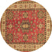 Round Persian Brown Traditional Rug, tr497brn