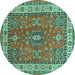 Round Machine Washable Persian Turquoise Traditional Area Rugs, wshtr497turq