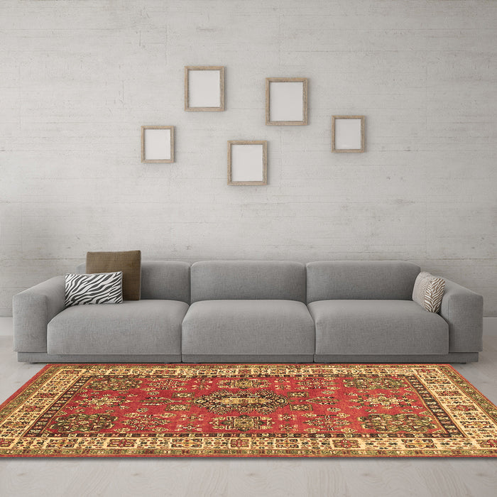 Machine Washable Persian Brown Traditional Rug in a Living Room,, wshtr497brn