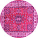 Round Machine Washable Persian Pink Traditional Rug, wshtr497pnk