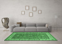 Machine Washable Persian Emerald Green Traditional Rug, wshtr497emgrn