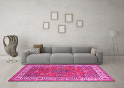 Machine Washable Persian Pink Traditional Rug in a Living Room, wshtr497pnk