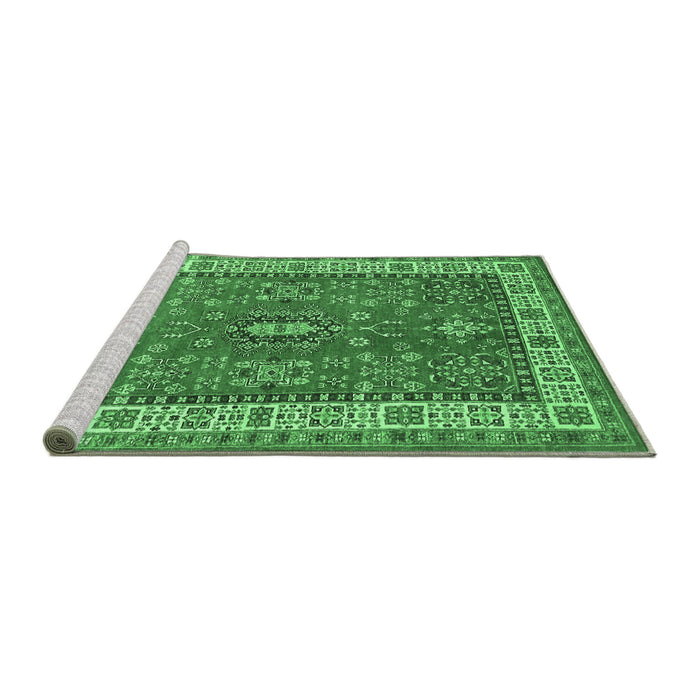 Sideview of Machine Washable Persian Emerald Green Traditional Area Rugs, wshtr497emgrn