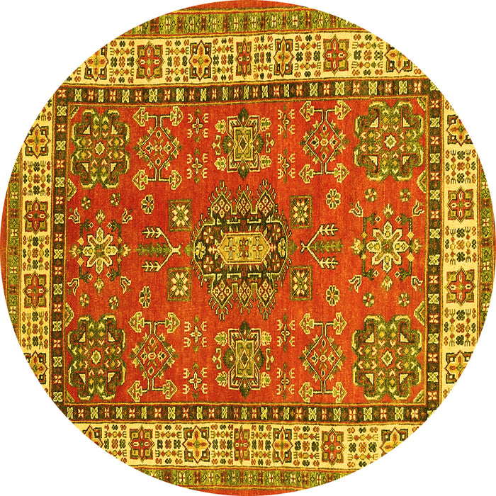 Round Machine Washable Persian Yellow Traditional Rug, wshtr497yw