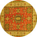 Round Machine Washable Persian Yellow Traditional Rug, wshtr497yw