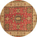 Round Machine Washable Persian Brown Traditional Rug, wshtr497brn