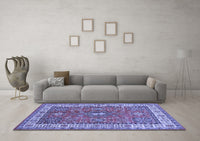 Machine Washable Persian Blue Traditional Rug, wshtr497blu