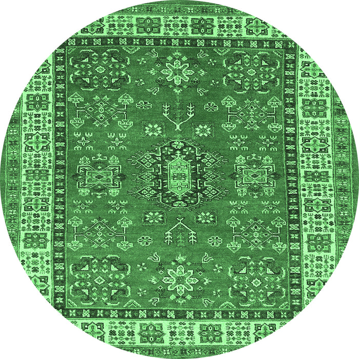 Round Machine Washable Persian Emerald Green Traditional Area Rugs, wshtr497emgrn