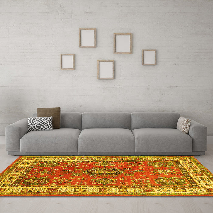 Machine Washable Persian Yellow Traditional Rug in a Living Room, wshtr497yw