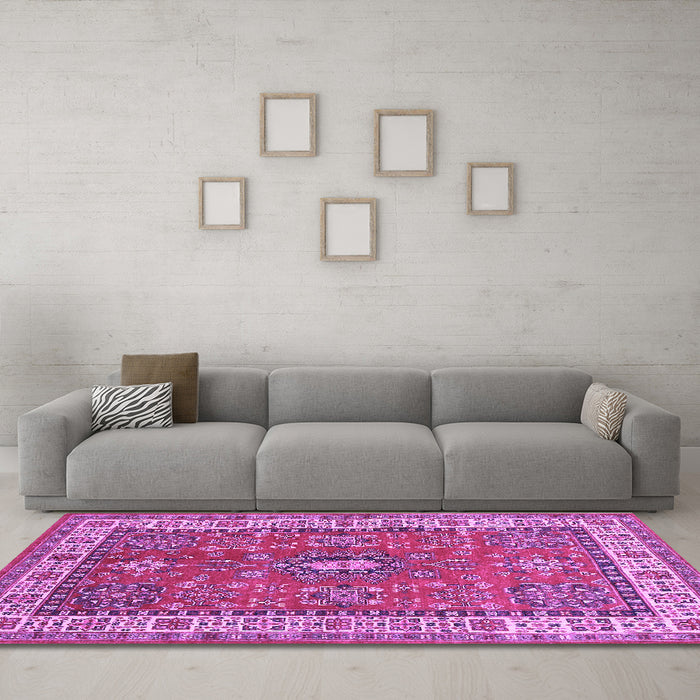 Machine Washable Persian Purple Traditional Area Rugs in a Living Room, wshtr497pur