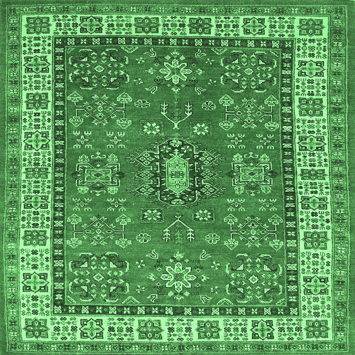Square Persian Emerald Green Traditional Rug, tr497emgrn
