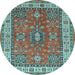 Round Machine Washable Persian Light Blue Traditional Rug, wshtr497lblu