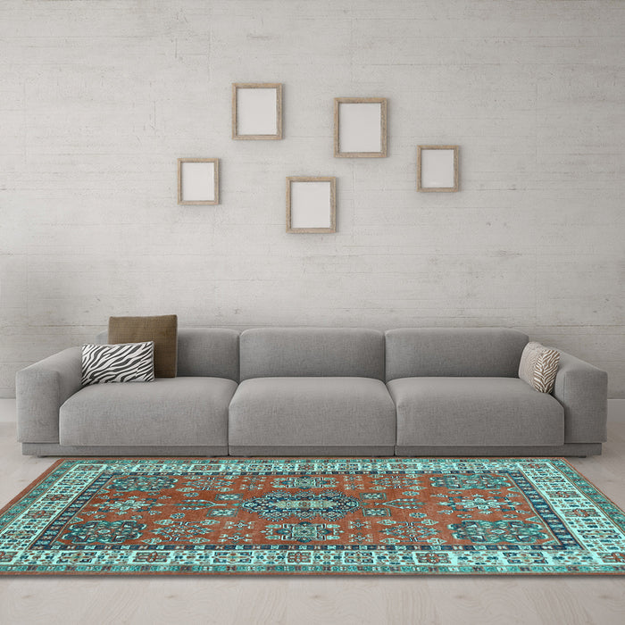 Machine Washable Persian Light Blue Traditional Rug in a Living Room, wshtr497lblu