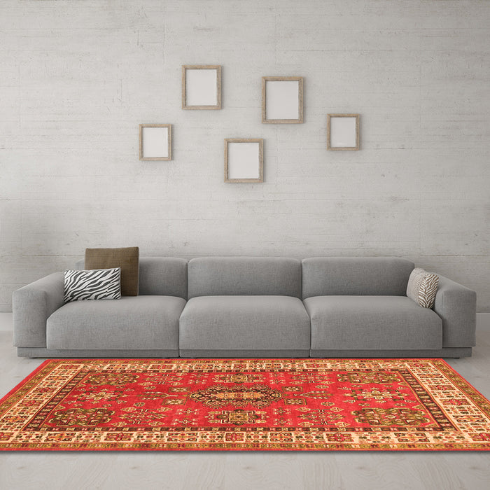 Machine Washable Persian Orange Traditional Area Rugs in a Living Room, wshtr497org