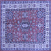 Square Machine Washable Persian Blue Traditional Rug, wshtr497blu