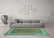 Machine Washable Persian Turquoise Traditional Area Rugs in a Living Room,, wshtr497turq