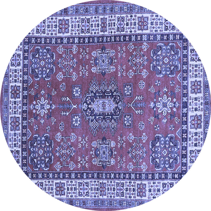 Round Machine Washable Persian Blue Traditional Rug, wshtr497blu