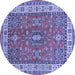 Round Machine Washable Persian Blue Traditional Rug, wshtr497blu