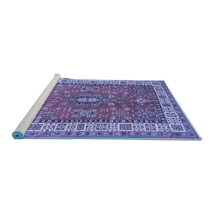 Sideview of Machine Washable Persian Blue Traditional Rug, wshtr497blu