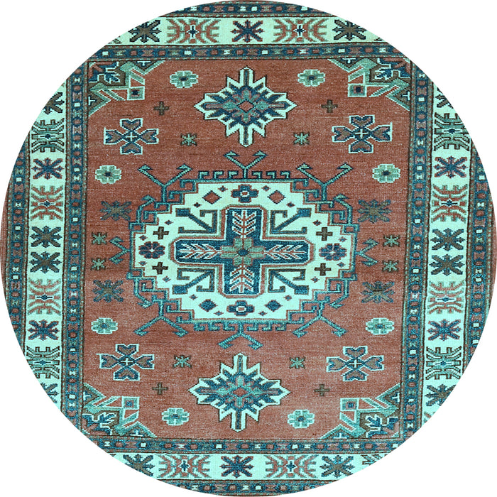 Round Medallion Light Blue Traditional Rug, tr498lblu
