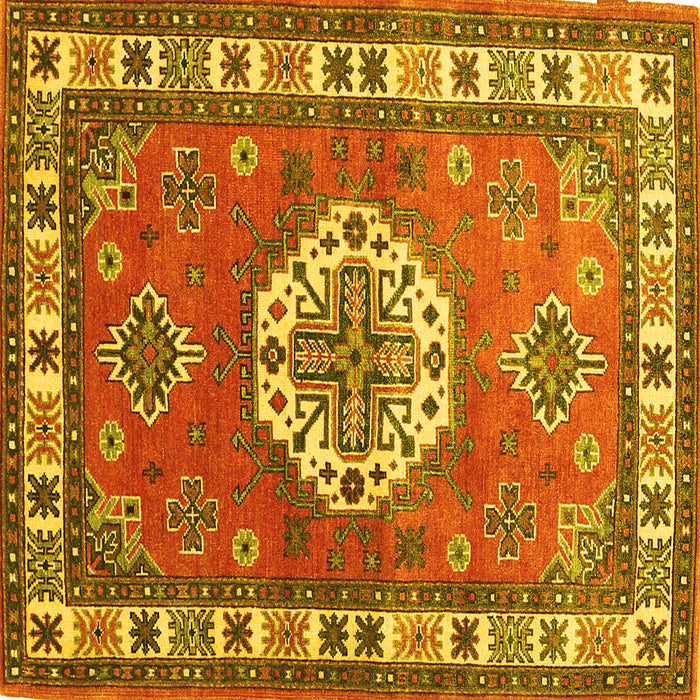 Square Machine Washable Medallion Yellow Traditional Rug, wshtr498yw