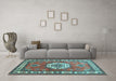 Machine Washable Medallion Light Blue Traditional Rug in a Living Room, wshtr498lblu