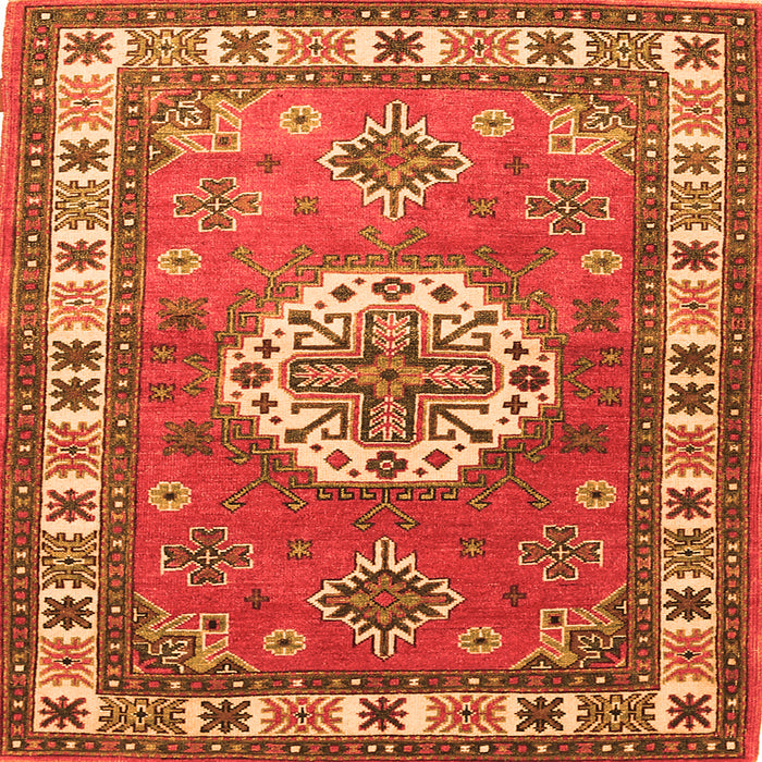 Round Machine Washable Medallion Orange Traditional Area Rugs, wshtr498org