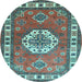 Round Machine Washable Medallion Light Blue Traditional Rug, wshtr498lblu