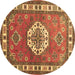 Round Machine Washable Medallion Brown Traditional Rug, wshtr498brn