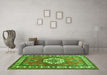 Machine Washable Medallion Green Traditional Area Rugs in a Living Room,, wshtr498grn