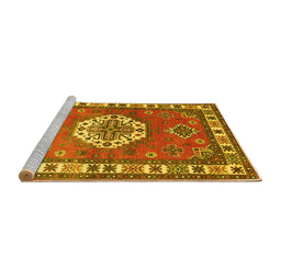 Sideview of Machine Washable Medallion Yellow Traditional Rug, wshtr498yw