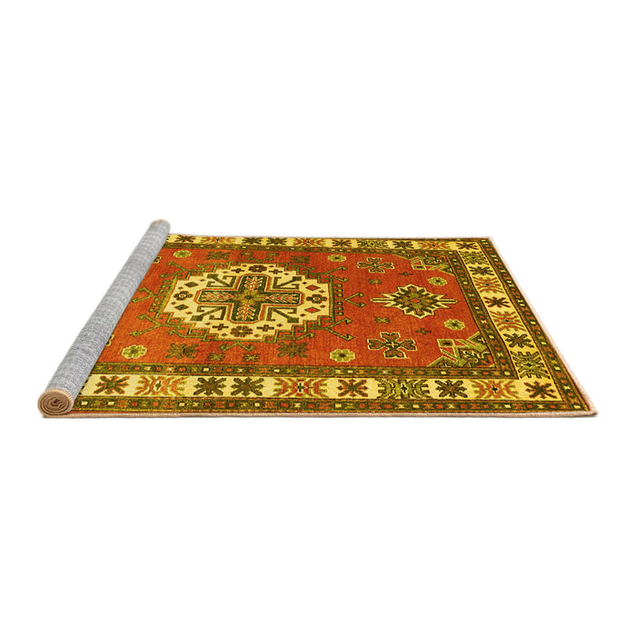 Sideview of Machine Washable Medallion Yellow Traditional Rug, wshtr498yw