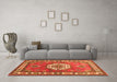 Machine Washable Medallion Orange Traditional Area Rugs in a Living Room, wshtr498org