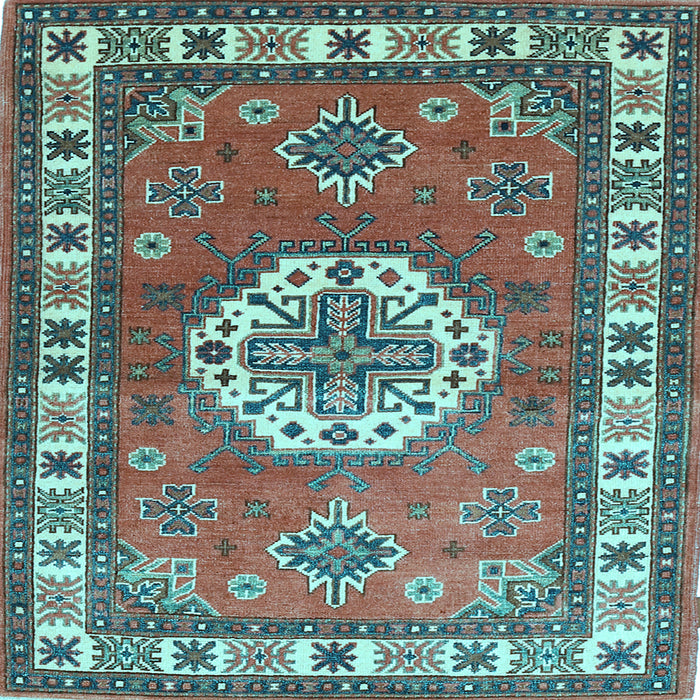 Square Machine Washable Medallion Light Blue Traditional Rug, wshtr498lblu