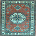 Square Machine Washable Medallion Light Blue Traditional Rug, wshtr498lblu