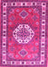 Machine Washable Medallion Pink Traditional Rug, wshtr498pnk