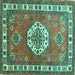 Square Medallion Turquoise Traditional Rug, tr498turq