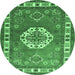 Round Machine Washable Medallion Emerald Green Traditional Area Rugs, wshtr498emgrn